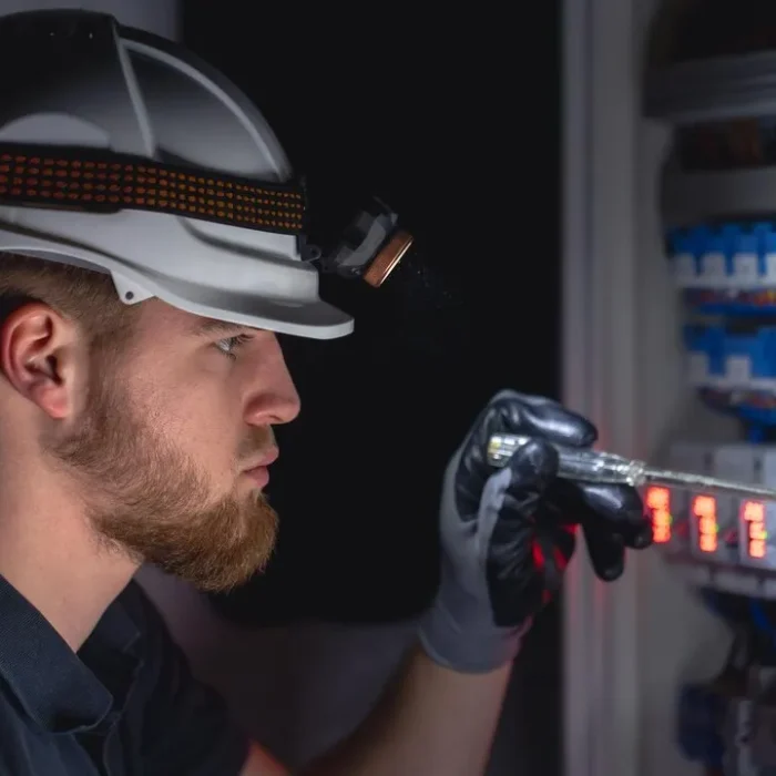 male-electrician-works-switchboard-overalls-against-backdrop-emergency-lighting